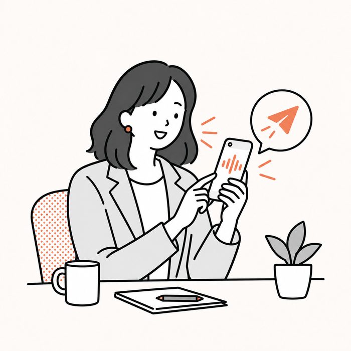 スマホで録音を提出する線画イラスト