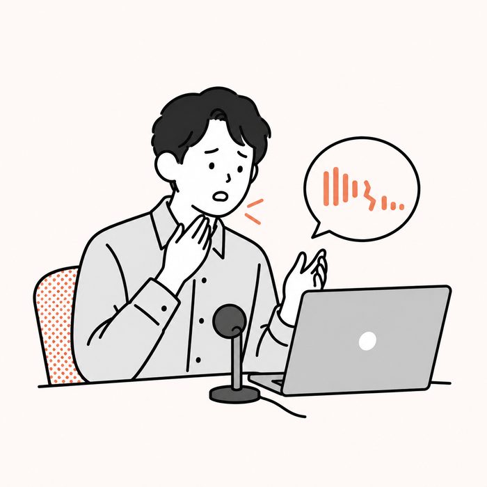 喉の違和感を気にする男性の線画イラスト