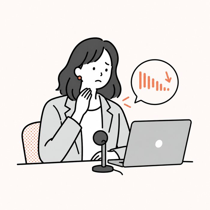 声の変化を気にする女性の線画イラスト